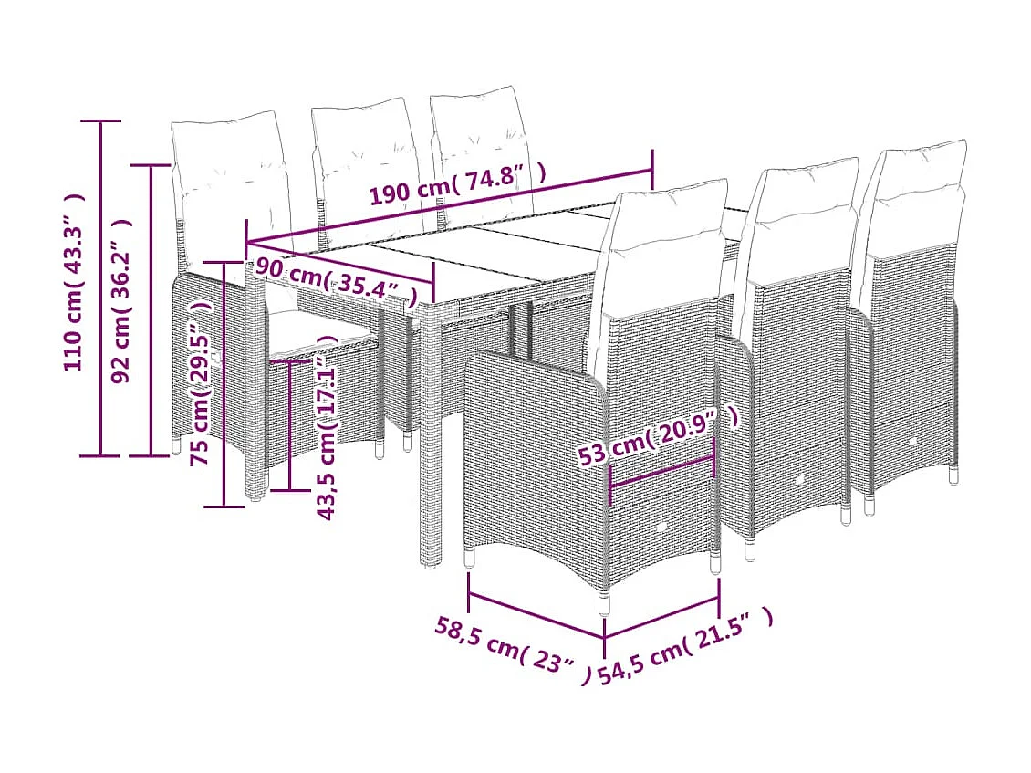 Ensemble de bistro de jardin 7 pcs coussins marron poly rotin