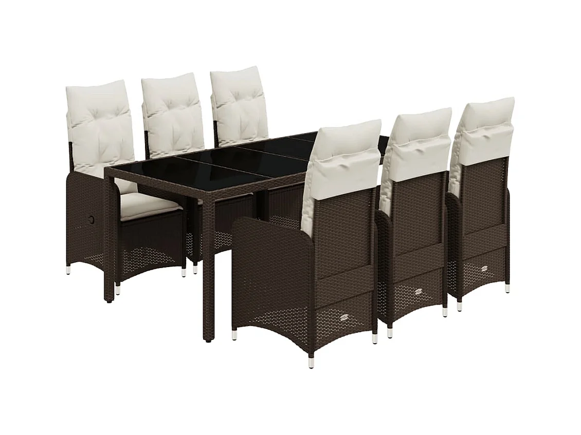 7-delige Bistroset met kussens poly rattan bruin