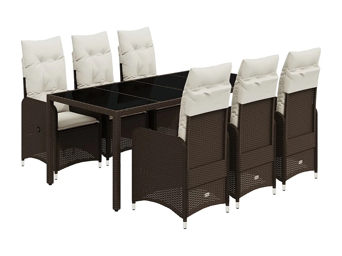 7 pcs conjunto bistrô de jardim c/ almofadões vime PE castanho