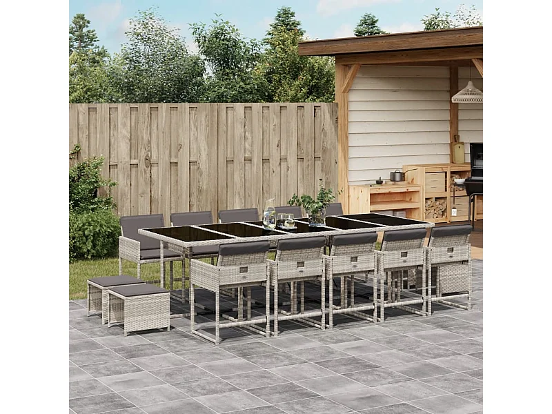 15-tlg. Garten-Essgruppe mit Kissen Hellgrau Poly Rattan