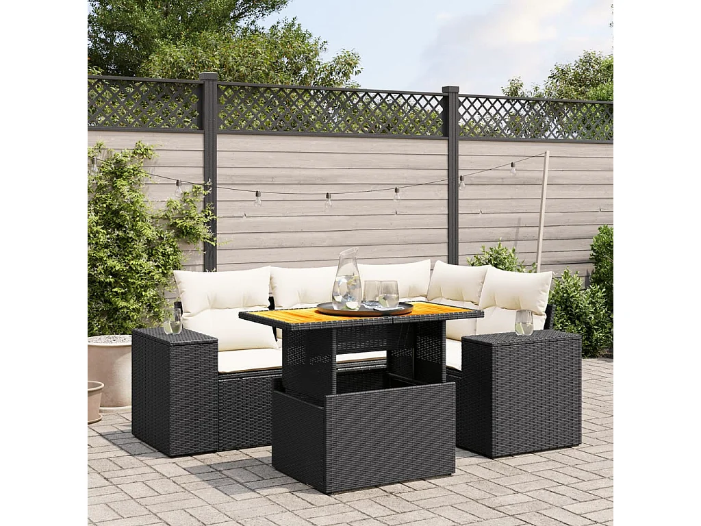 Set Divani da Giardino 5 pz con Cuscini in Polyrattan Nero