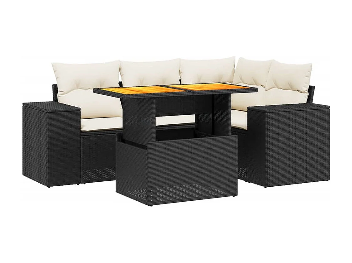 Set Divani da Giardino 5 pz con Cuscini in Polyrattan Nero