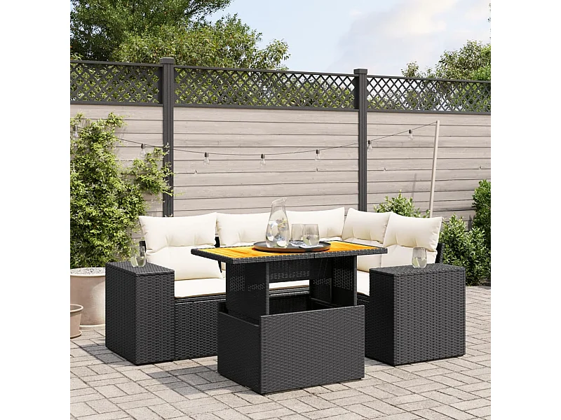 Set Divani da Giardino 5 pz con Cuscini in Polyrattan Nero