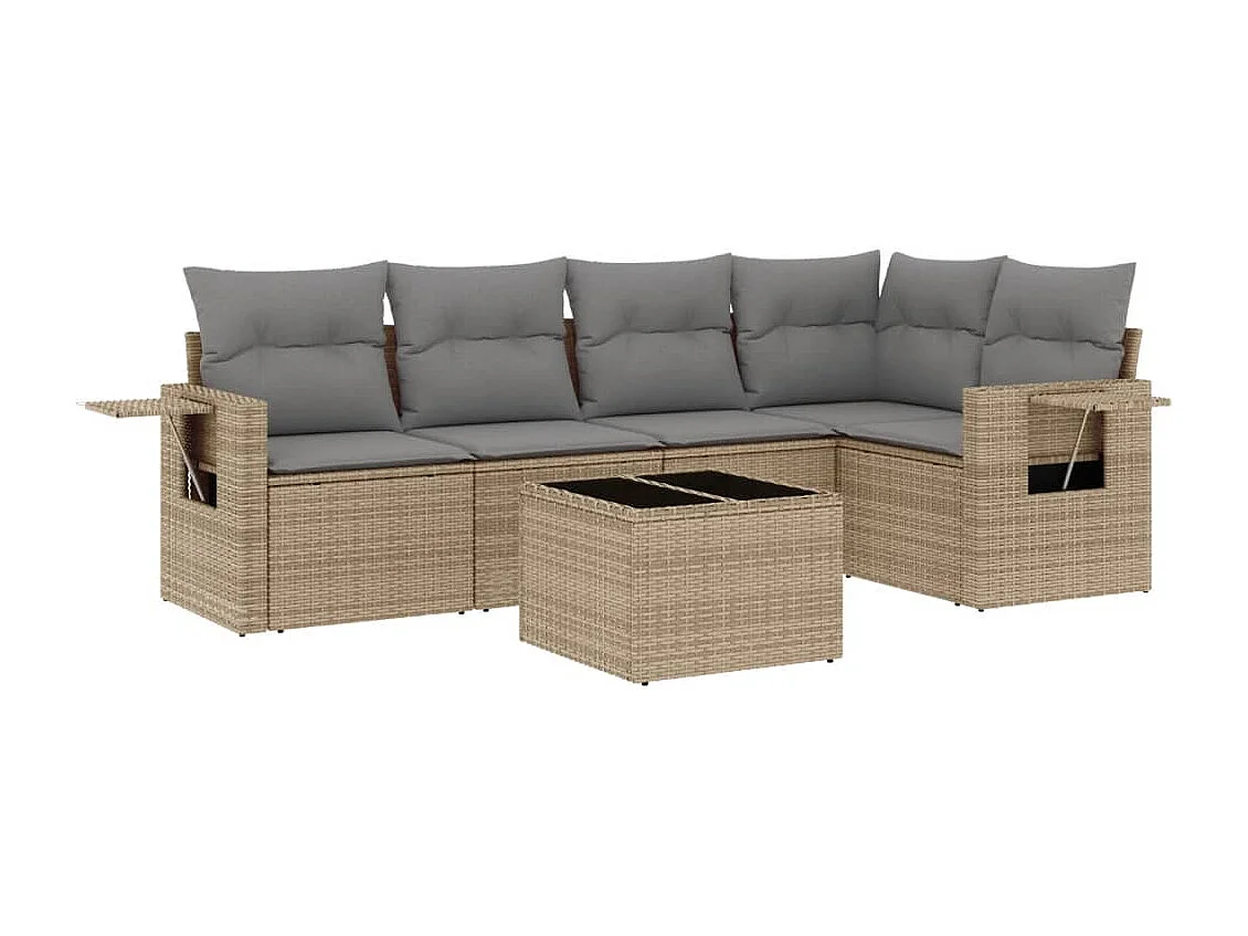 Set Divano da Giardino 6 pz con Cuscini Beige in Polyrattan