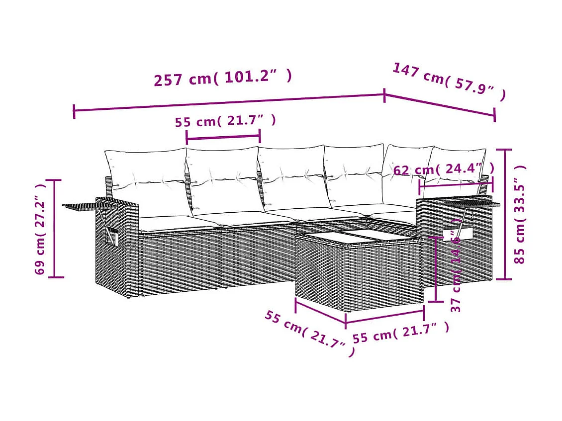 Set Divano da Giardino 6 pz con Cuscini Beige in Polyrattan