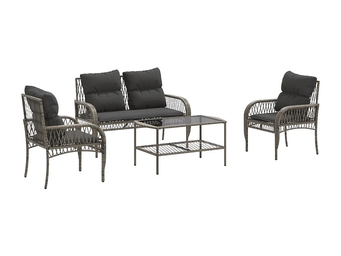 Set Divani da Giardino 4 pz con Cuscini in Polyrattan Grigio
