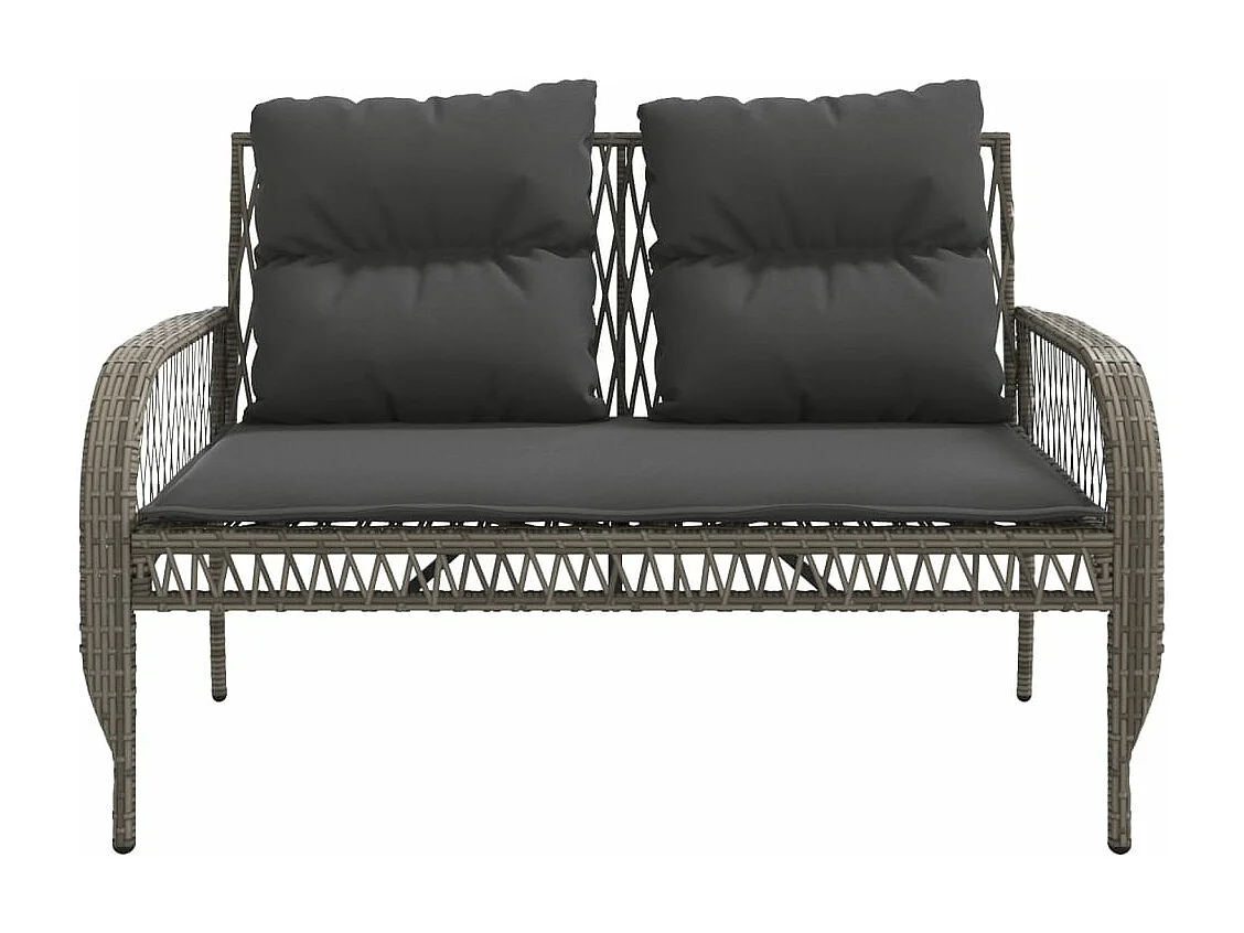 4 pcs conjunto sofás de jardim c/ almofadões vime PE cinzento