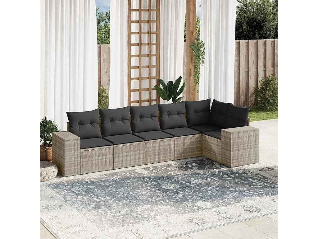 Set Divano da Giardino 6pz con Cuscini Grigio Chiaro Polyrattan