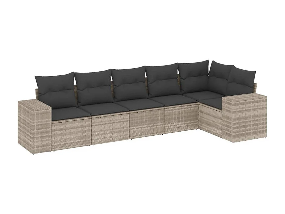 Set Divano da Giardino 6pz con Cuscini Grigio Chiaro Polyrattan