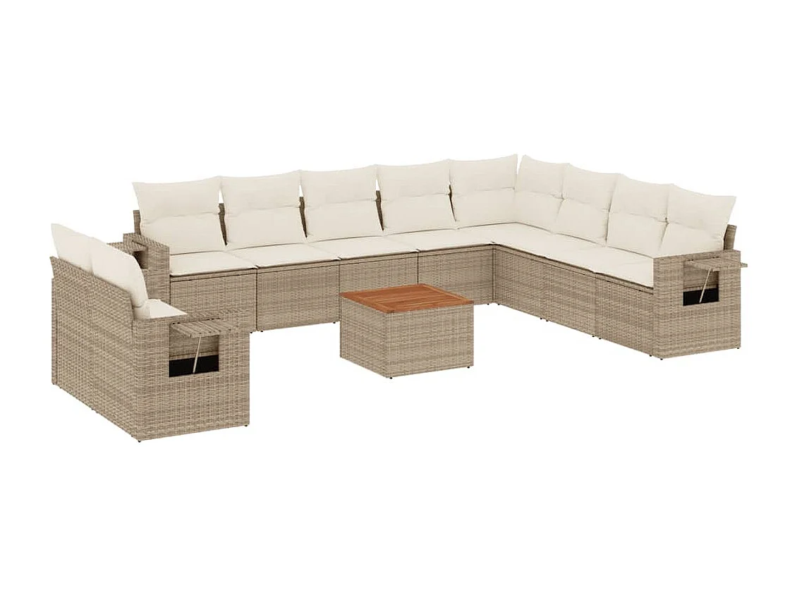 Set Divani da Giardino 11 pz con Cuscini Beige in Polyrattan