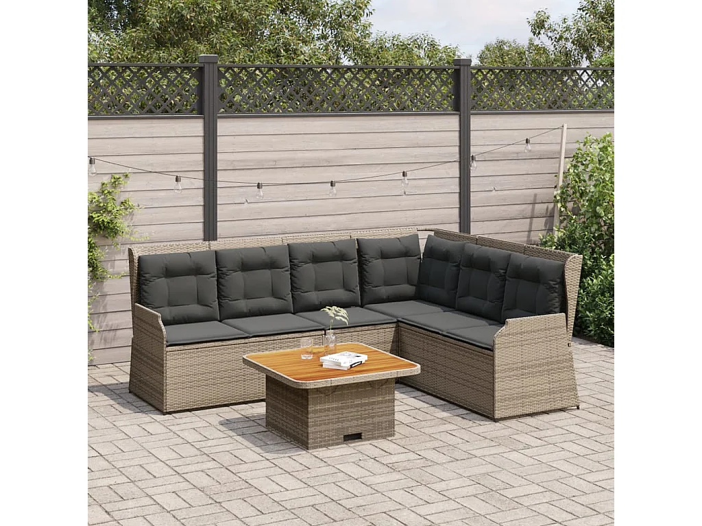 Set Divani da Giardino 5 pz con Cuscini in Polyrattan Grigio