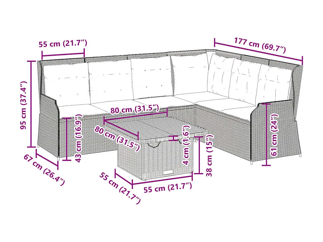 Set Divani da Giardino 5 pz con Cuscini in Polyrattan Grigio