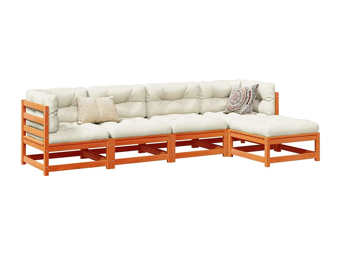 Set Divani da Giardino 5 pz Marrone Cera Legno Massello Pino