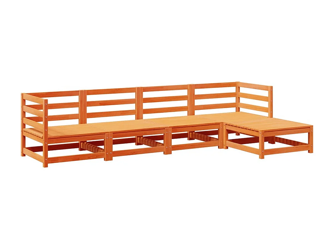 Set Divani da Giardino 5 pz Marrone Cera Legno Massello Pino