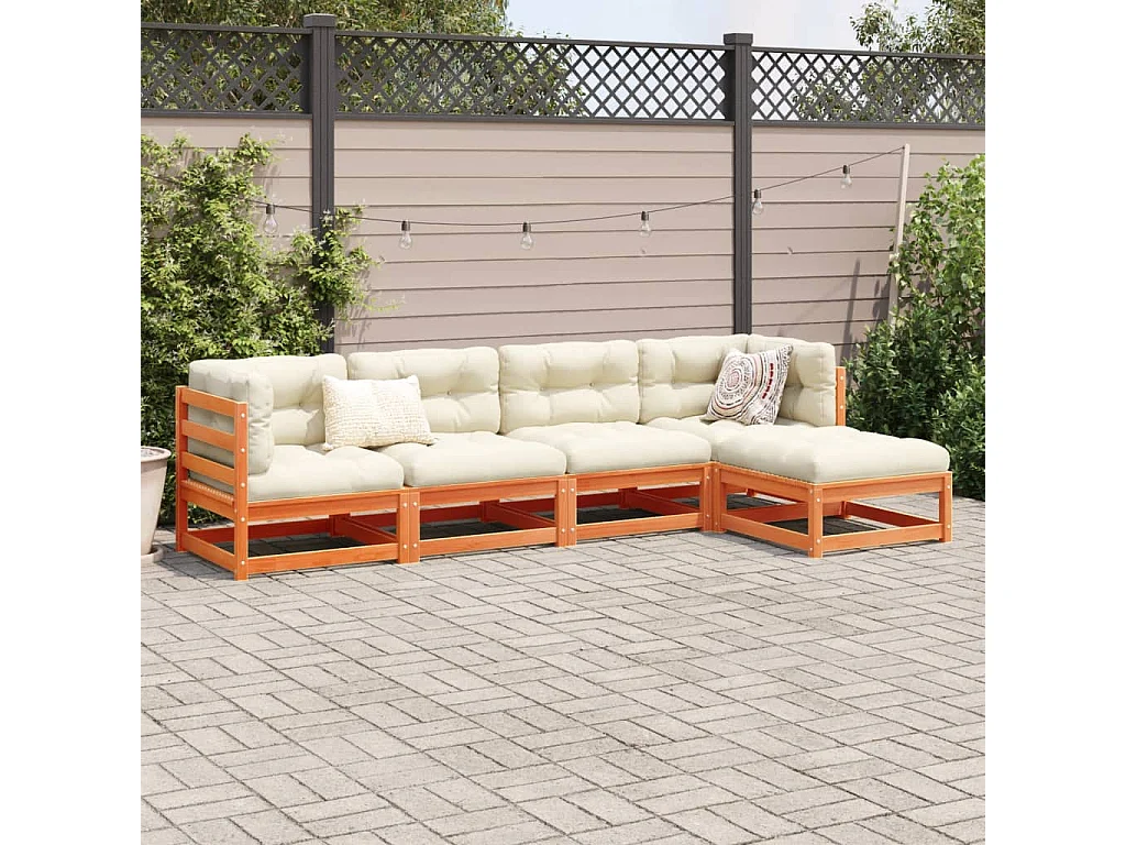 Set Divani da Giardino 5 pz Marrone Cera Legno Massello Pino