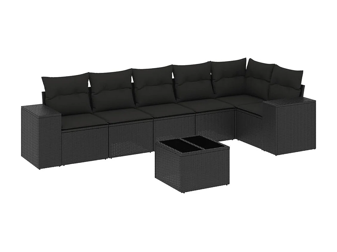 Set Divani da Giardino con Cuscini 7pz Nero Polyrattan