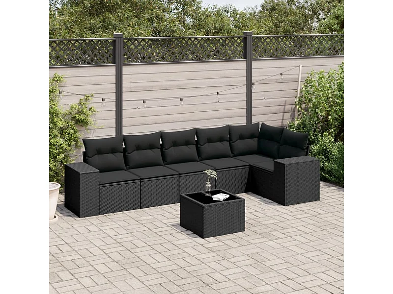 Set Divani da Giardino con Cuscini 7pz Nero Polyrattan