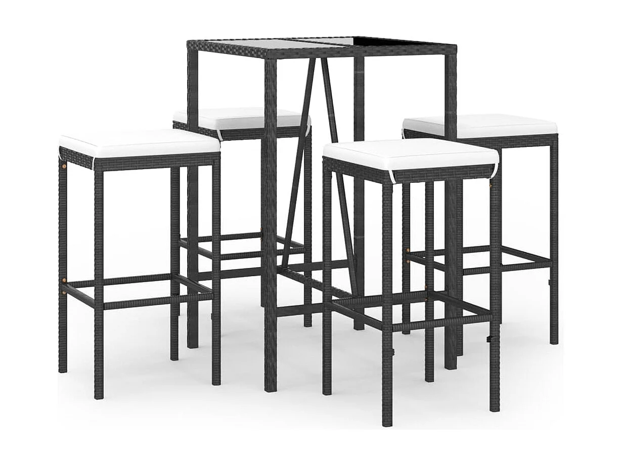 Ensemble de bar de jardin 5 pcs avec coussins noir poly rotin