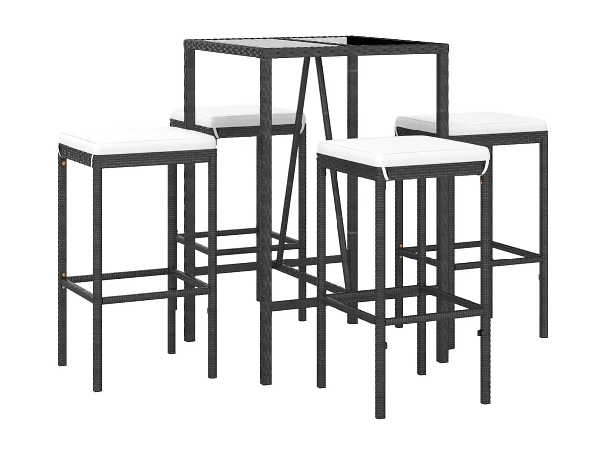 Ensemble de bar de jardin 5 pcs avec coussins noir poly rotin