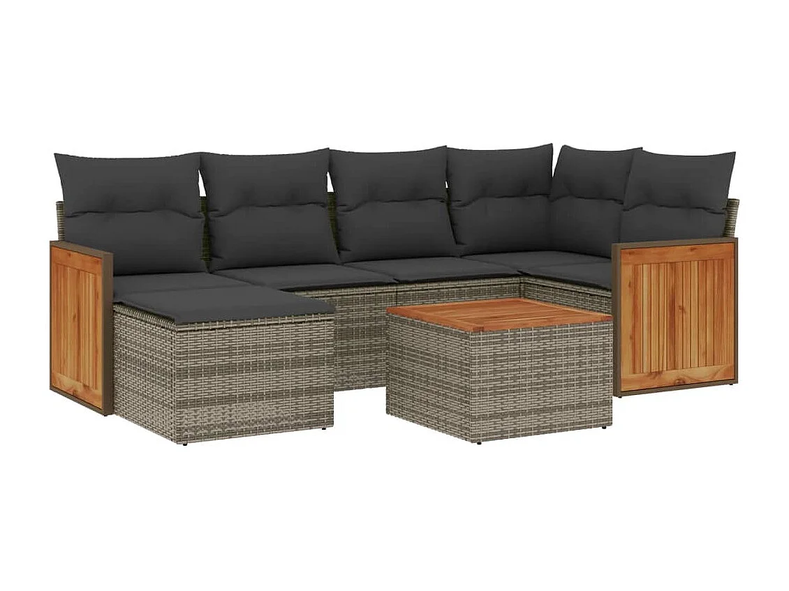 Set Divani da Giardino 7 pz con Cuscini Grigio in Polyrattan