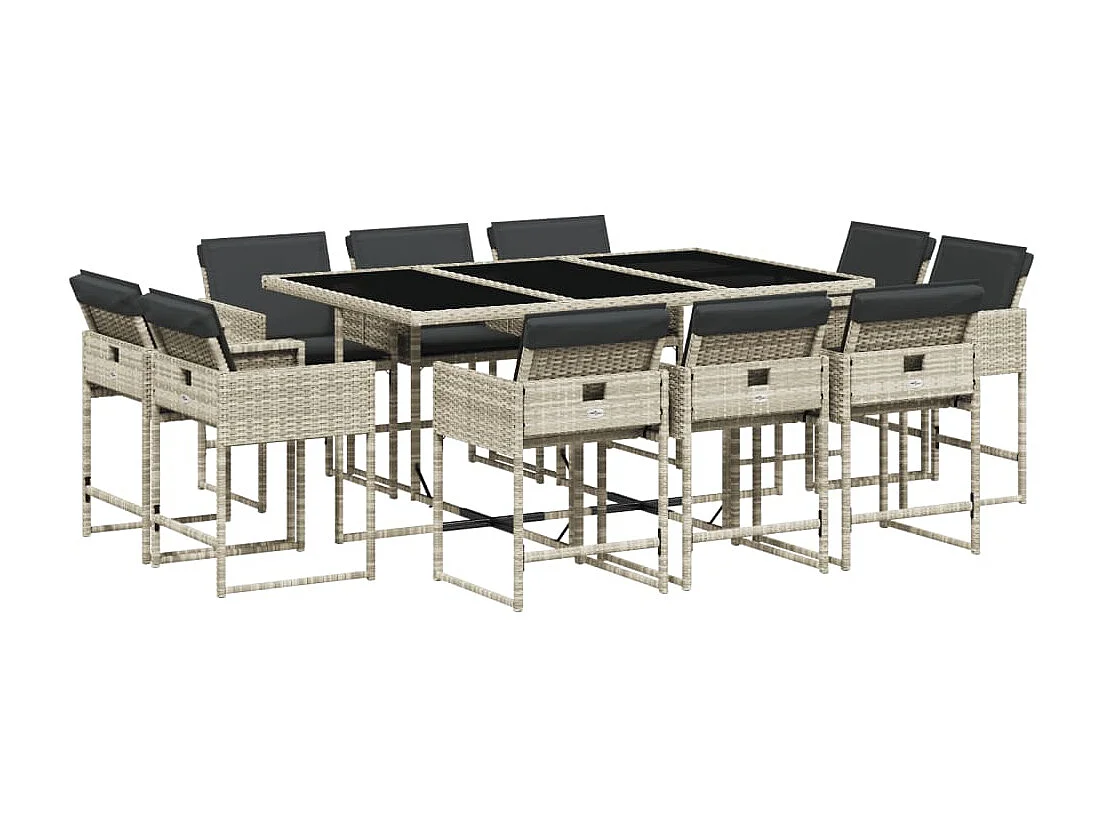 Set Pranzo Giardino 11pz con Cuscini Grigio Chiaro Polyrattan