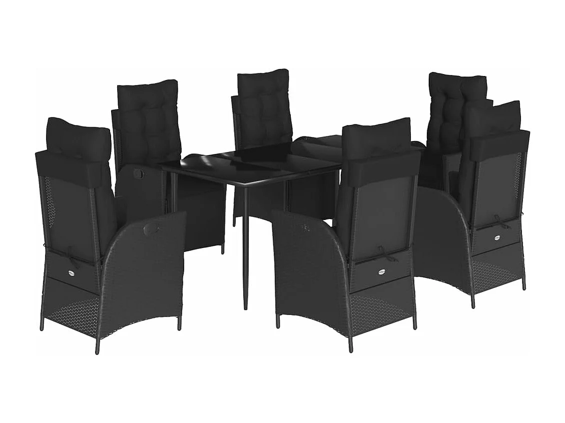 7-tlg. Garten-Essgruppe mit Kissen Schwarz Poly Rattan