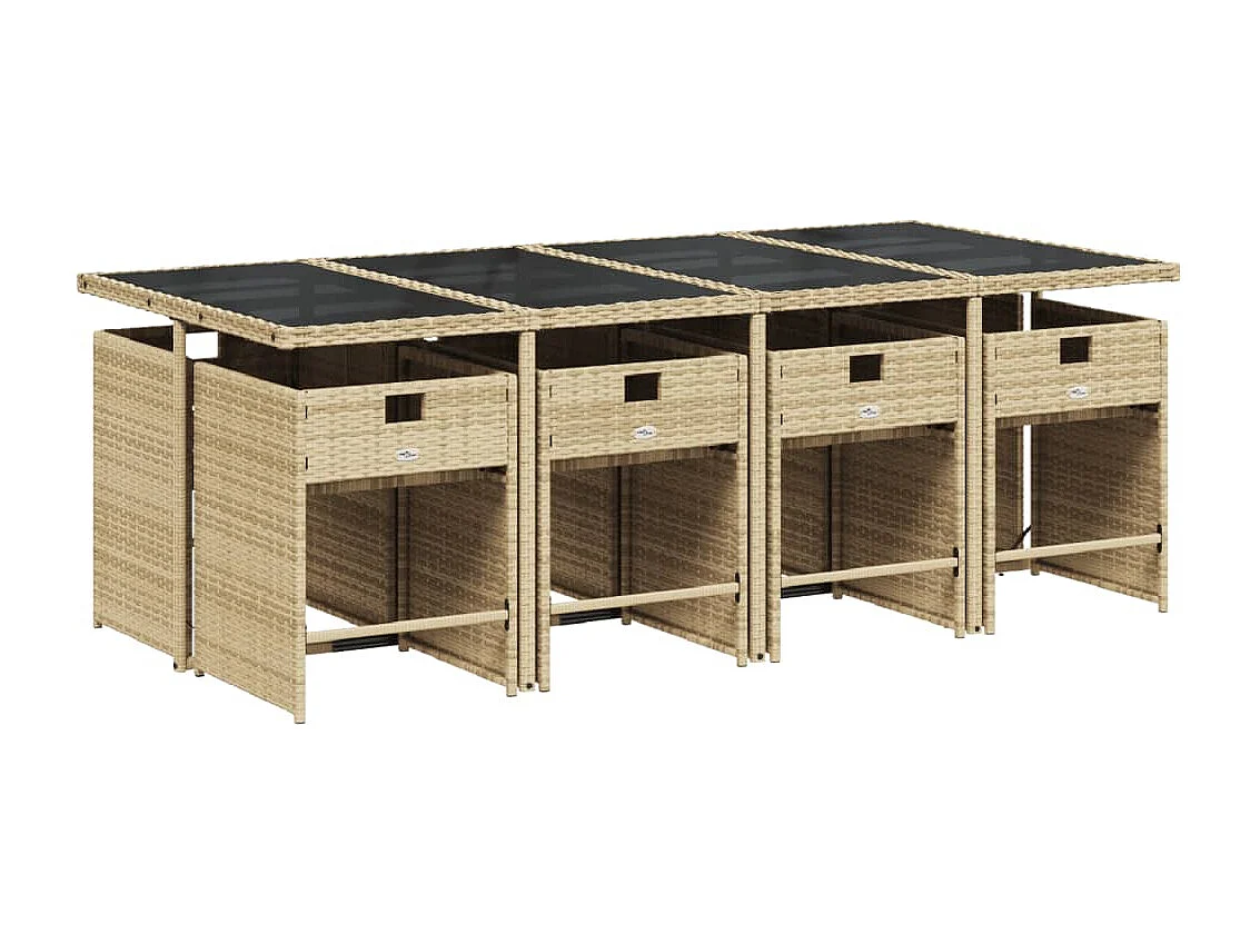 9-delige Tuinset met kussens poly rattan beige