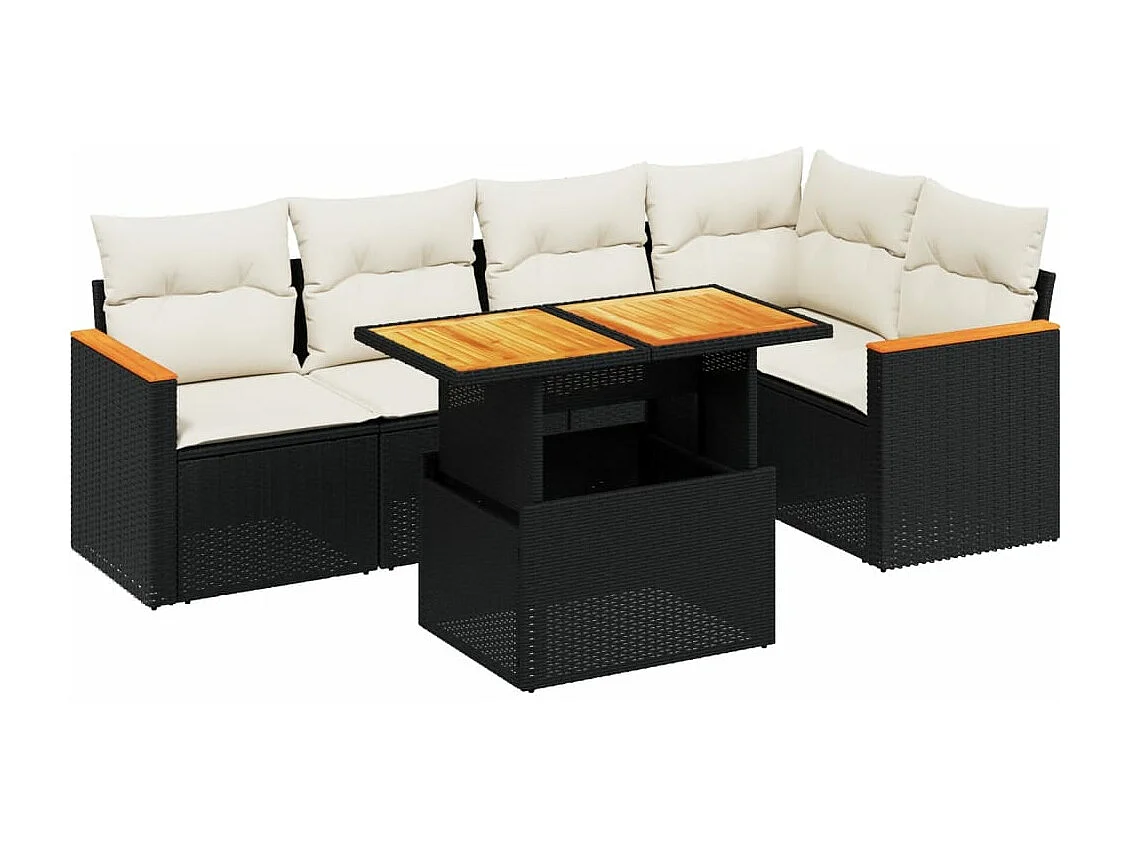 Set Divano da Giardino 6 pz con Cuscini Nero in Polyrattan