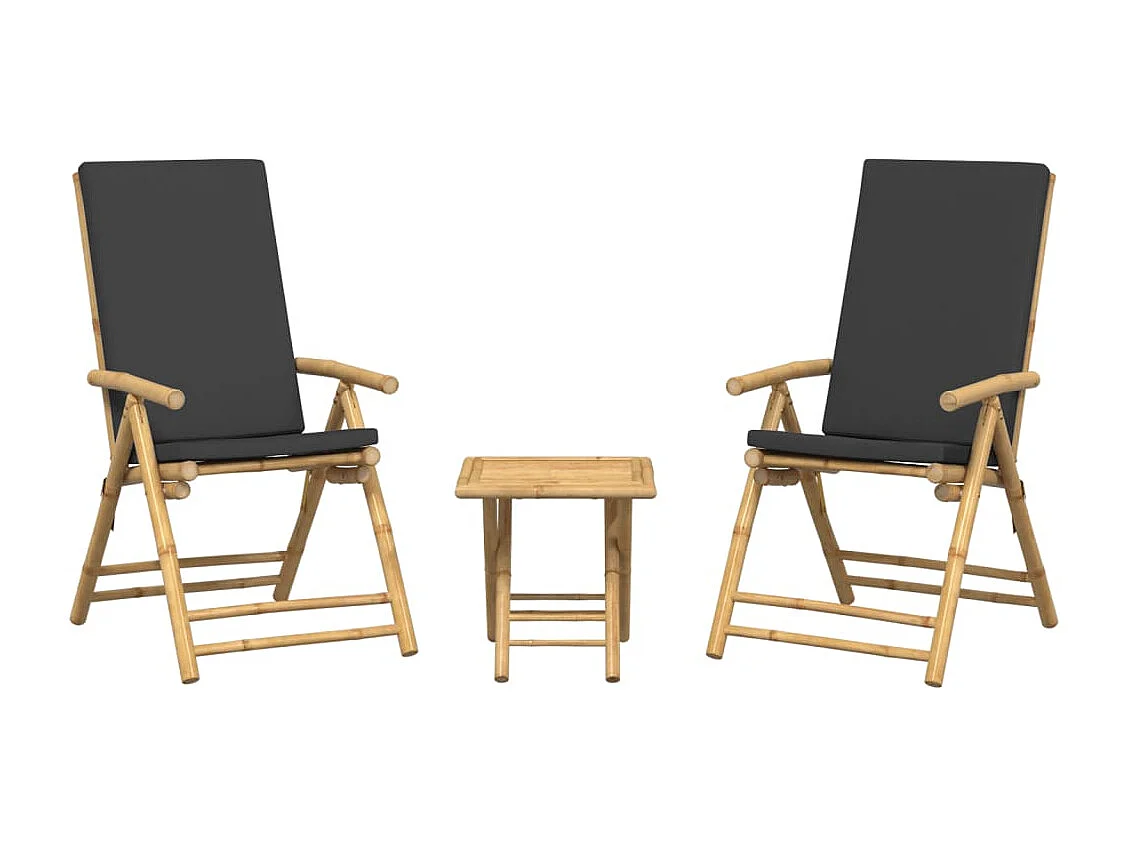 Set da Bistrot Pieghevole 3pz con Cuscini Grigio Scuro Bambù