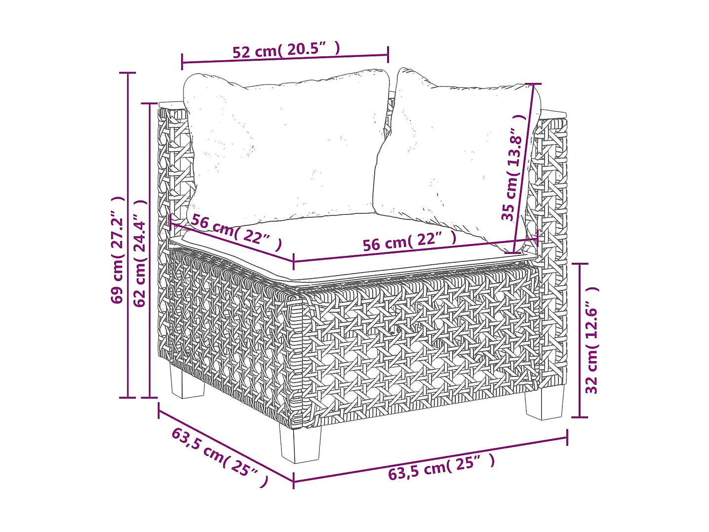 10 pcs conjunto sofás de jardim c/ almofadões vime PE cinzento