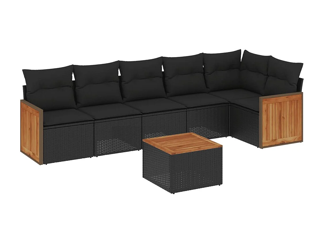Set Divani da Giardino con Cuscini 7pz Nero Polyrattan