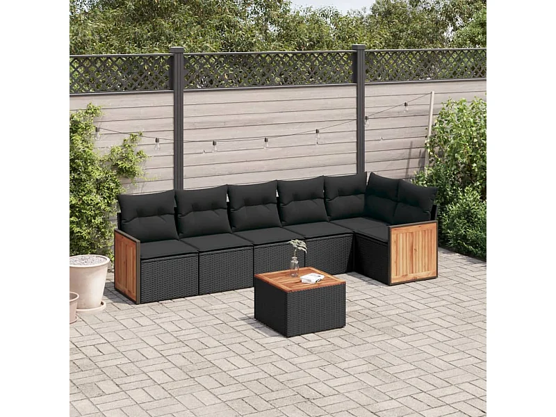 Set Divani da Giardino con Cuscini 7pz Nero Polyrattan