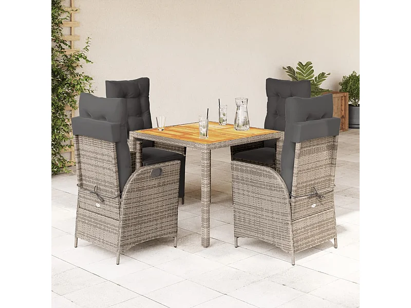 Ensemble à manger de jardin 5 pcs coussins gris résine tressée