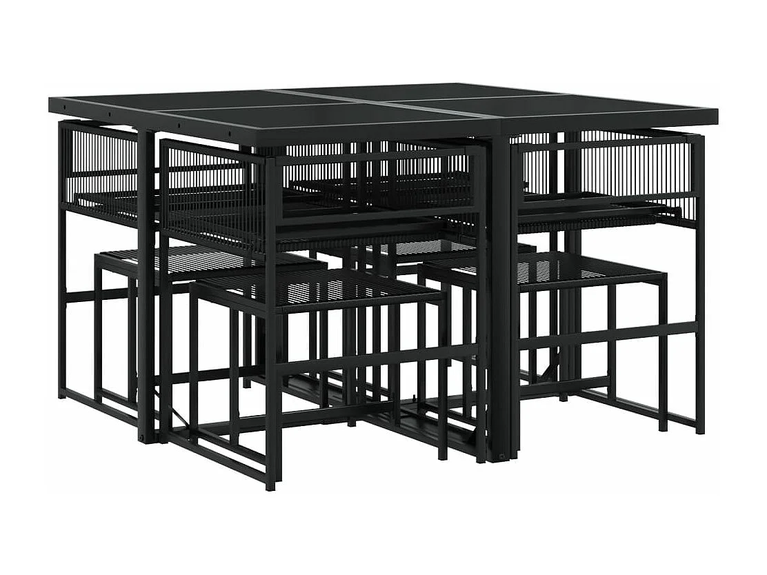 Set da Pranzo da Giardino 9 pz con Cuscini Nero in Polyrattan