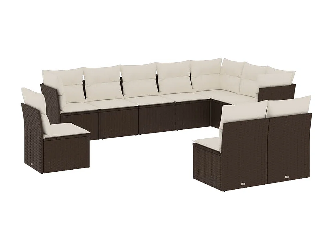 Set Divani da Giardino 10pz con Cuscini in Polyrattan Marrone