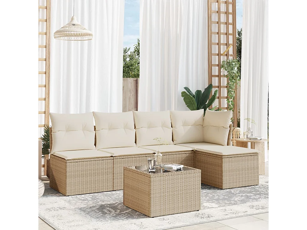Salon de jardin avec coussins 6 pcs beige résine tressée