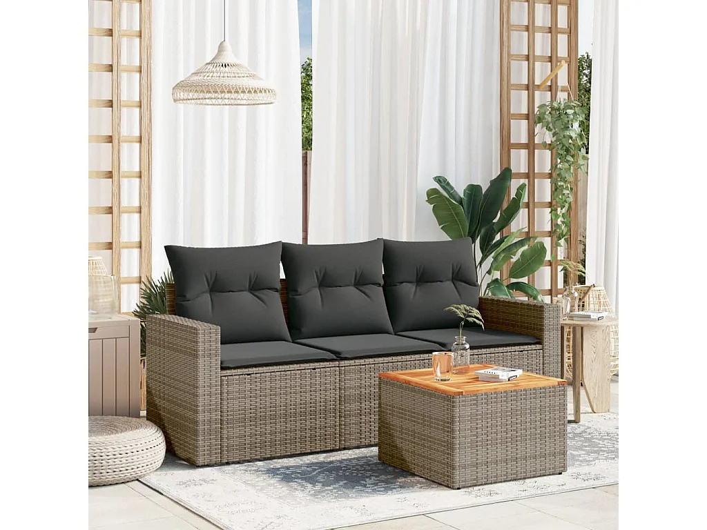 Set Divani da Giardino 4 pz con Cuscini in Polyrattan Grigio