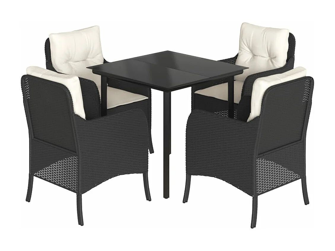 Ensemble à manger de jardin coussins 5pcs Noir Résine tressée