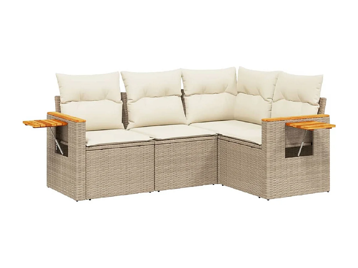 Salon de jardin avec coussins 4 pcs beige résine tressée