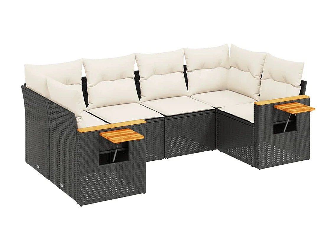 6 pcs conjunto sofás de jardim c/ almofadões vime PE preto