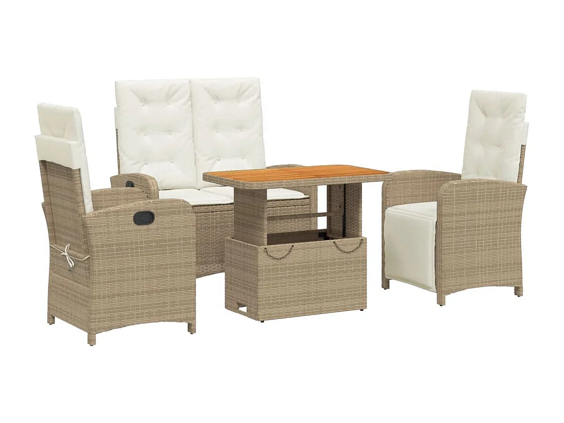 Set da Pranzo da Giardino 4 pz con Cuscini Beige in Polyrattan