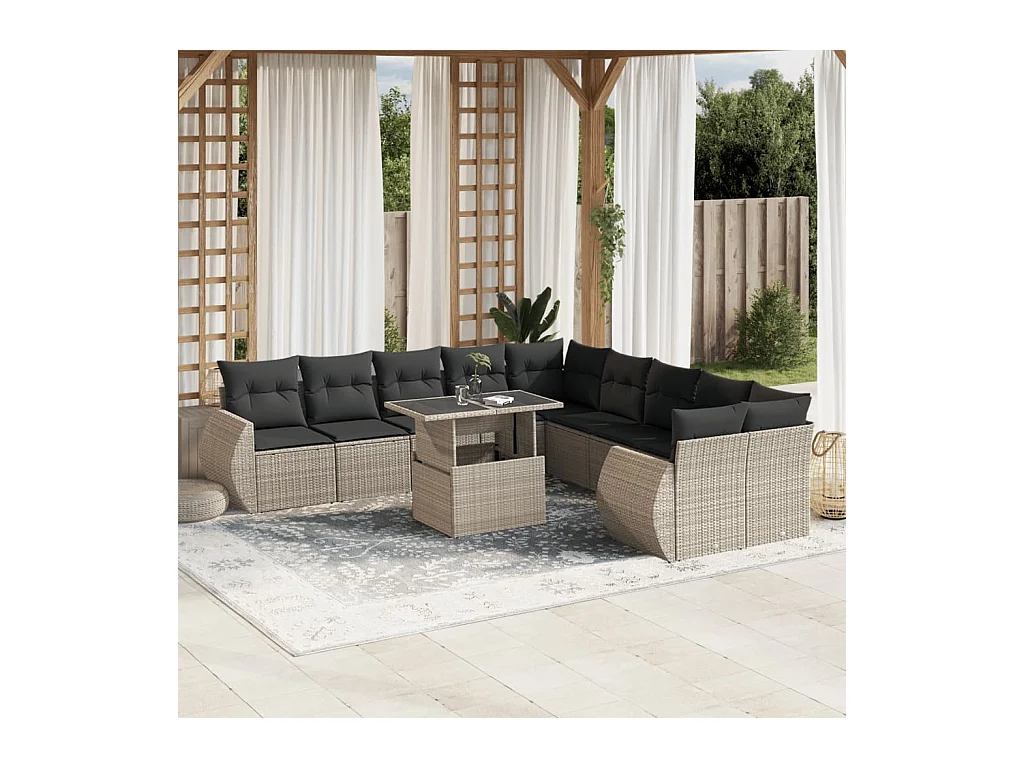 11-delige Loungeset met kussens poly rattan lichtgrijs