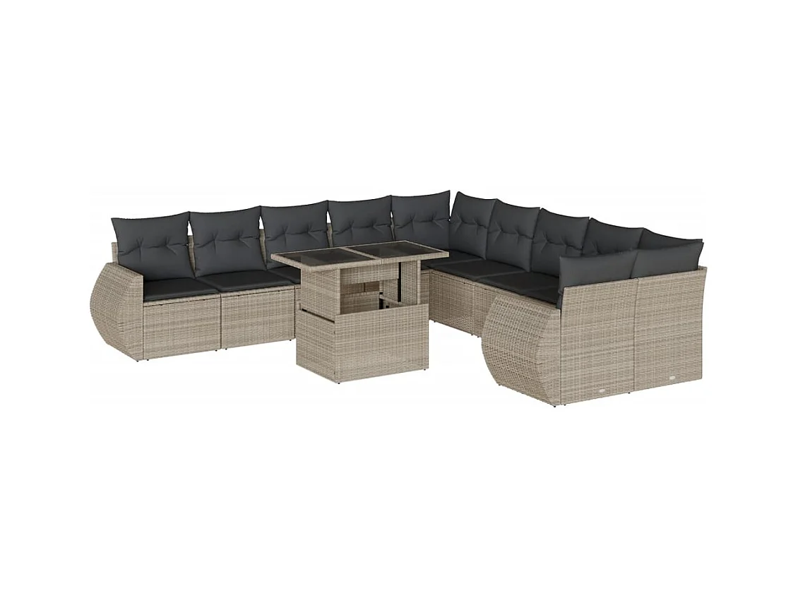 Salon de jardin 11 pcs avec coussins gris clair résine tressée