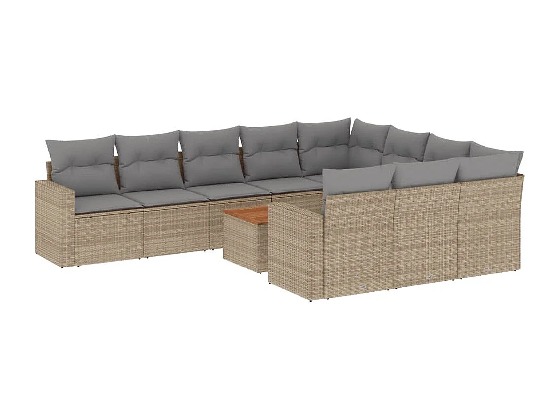 Set Divano da Giardino 11 pz con Cuscini Beige Misto Polyrattan