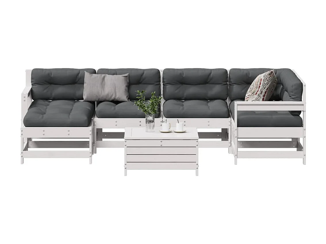 7-tlg. Garten-Lounge-Set mit Kissen Weiß Massivholz Kiefer