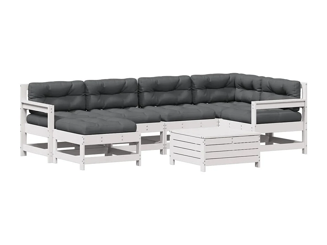 7-tlg. Garten-Lounge-Set mit Kissen Weiß Massivholz Kiefer