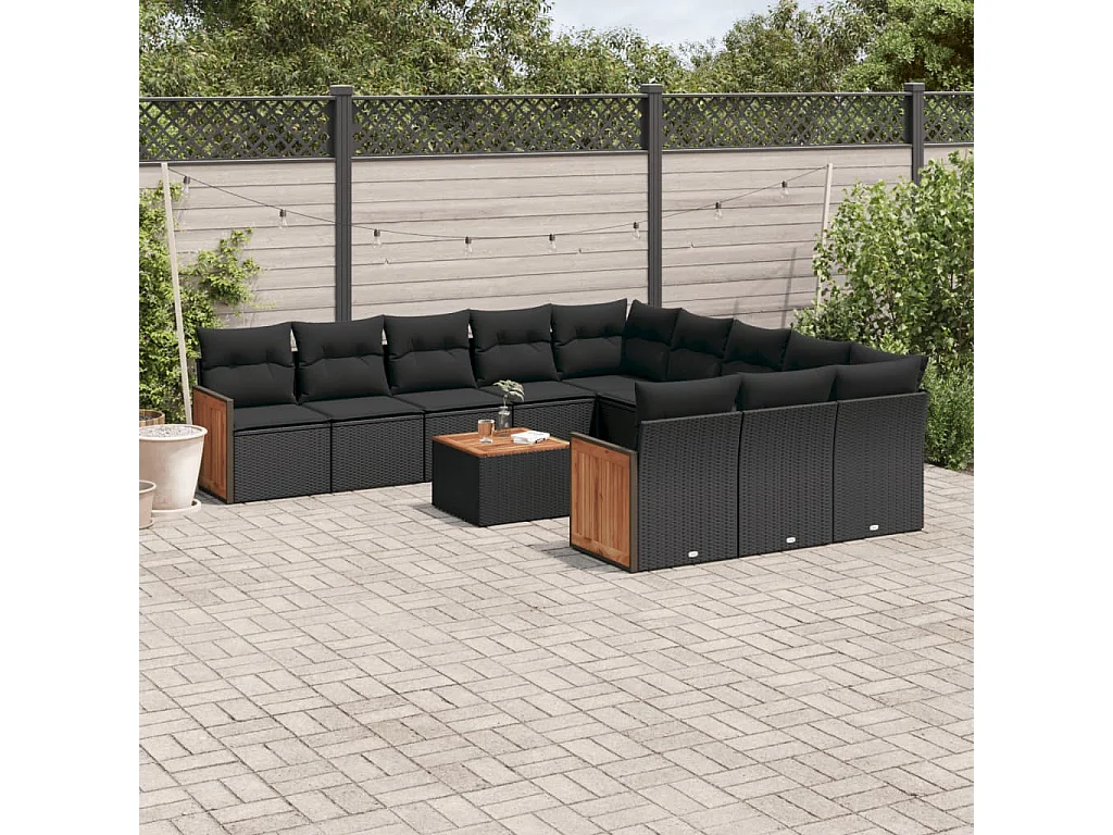 Set Divani da Giardino 12 pz con Cuscini Nero in Polyrattan