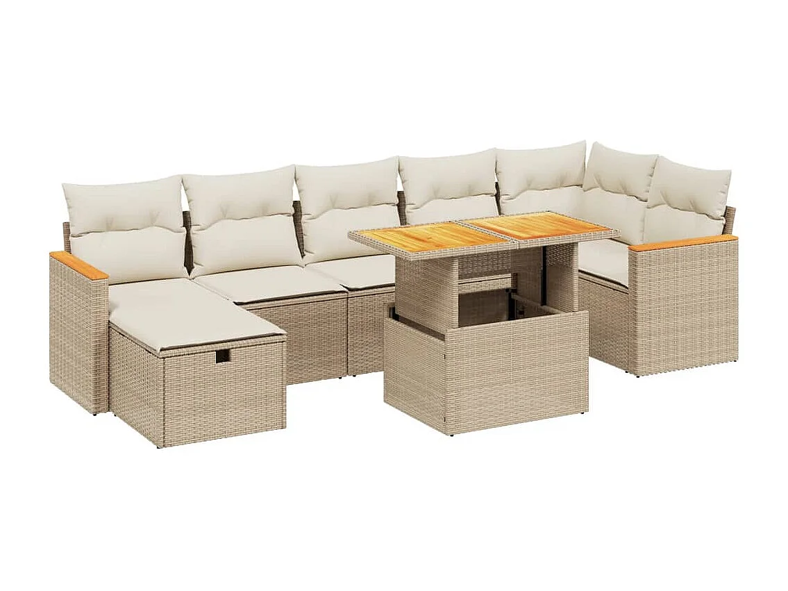Salon de jardin avec coussins 8 pcs beige résine tressée