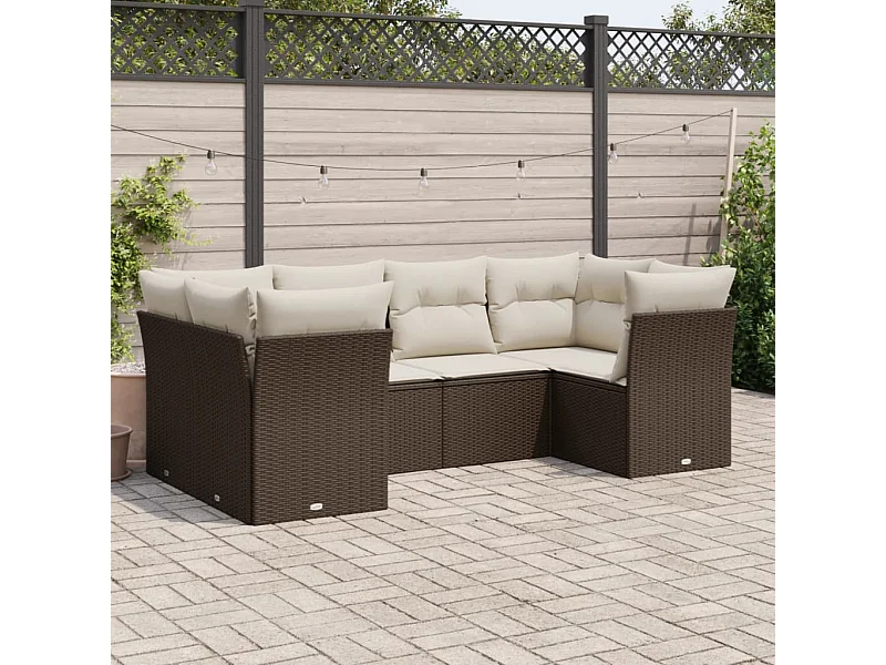 Salon de jardin avec coussins 6 pcs marron résine tressée