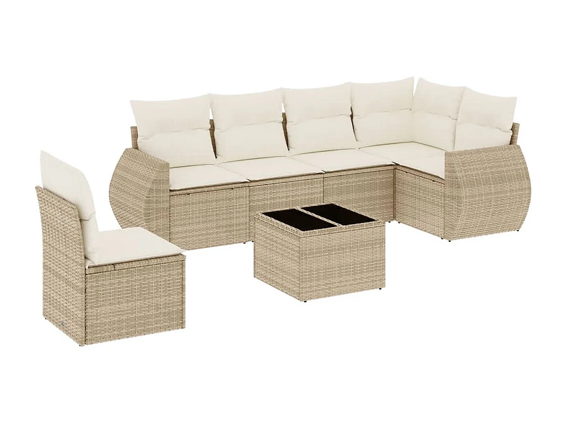 Set Divani da Giardino 7 pz con Cuscini Beige in Polyrattan